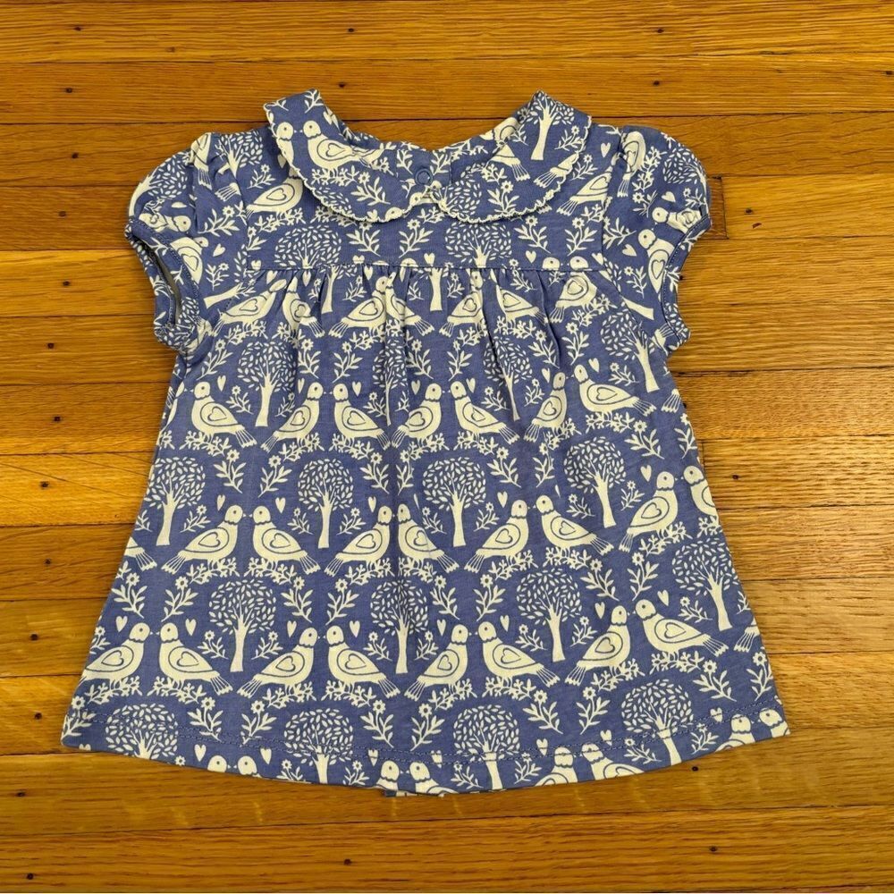 Baby Boden Blue and White Bird Print Dress
